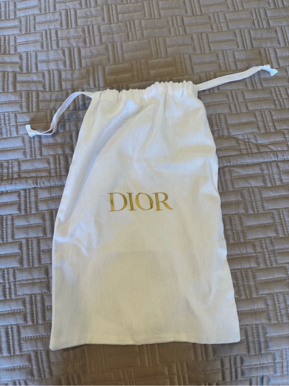 Dior White Drawstring Pouch with Gold Logo